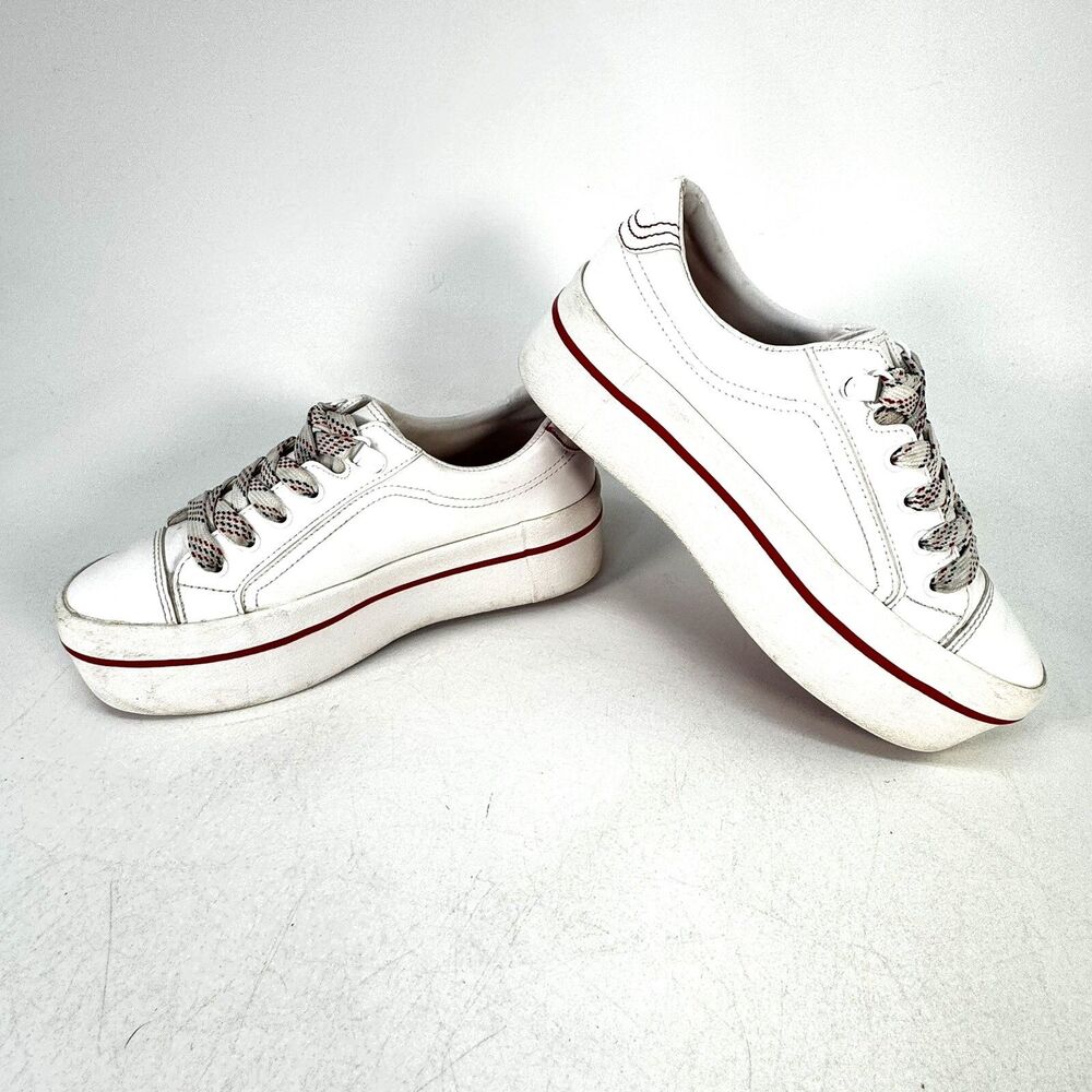 Bershka Womens Size EU 36 US 5.5 Platform Chunky White Leather Shoes Red Stripe